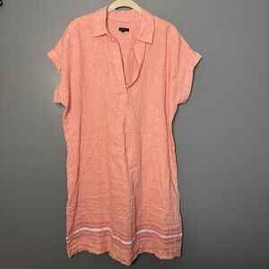 Talbots Linen Short Sleeve Dress Orange Size XL  Wedding Summer Lightweight